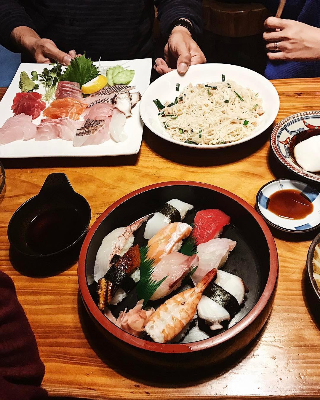 table set with sushi