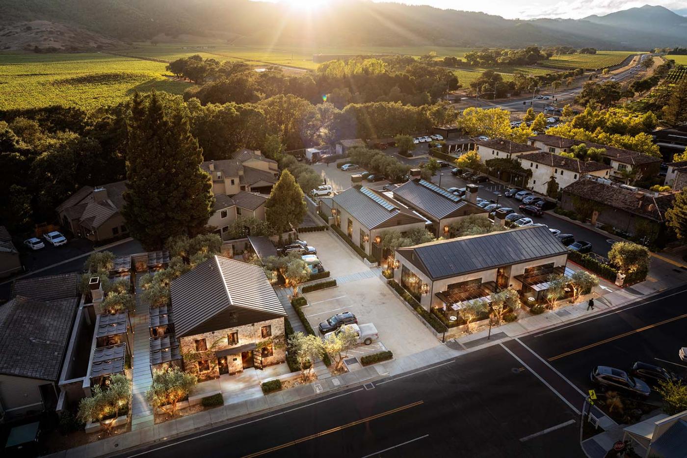 birds eye view of restoration hardware restaurant in napa valley