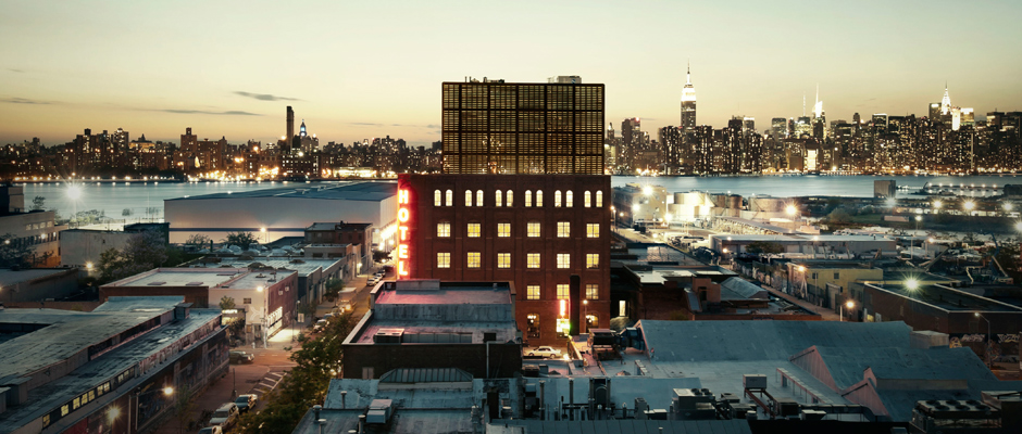 Wythe Hotel started with the discovery of a factory on the Williamsburg waterfront. The building was constructed in 1901 and has been converted into a 70-room hotel.