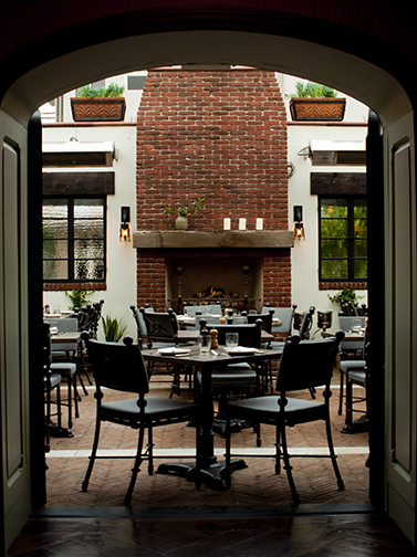 Courtyard + fireplace.