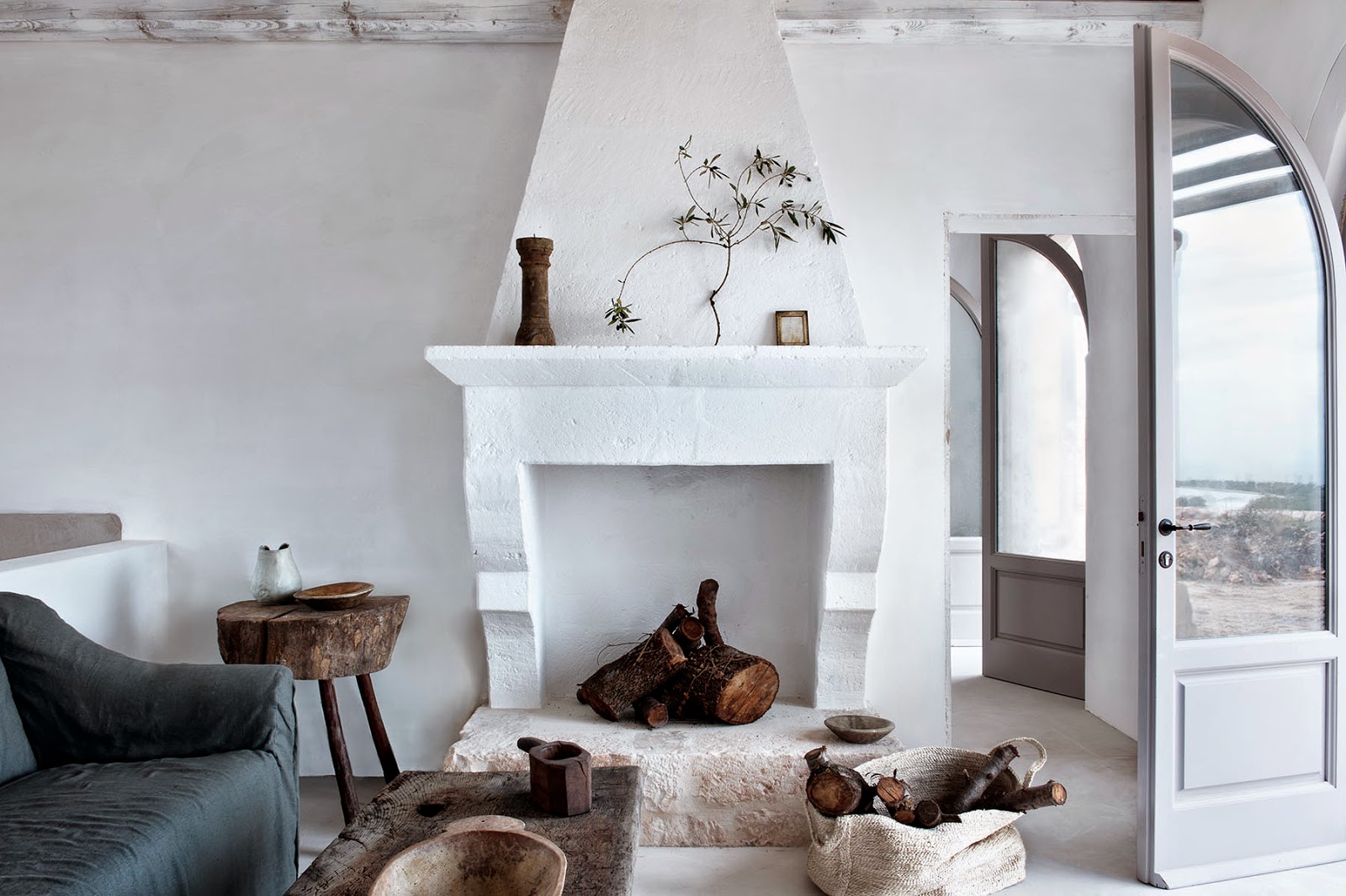 Fireplace with rustic decor.