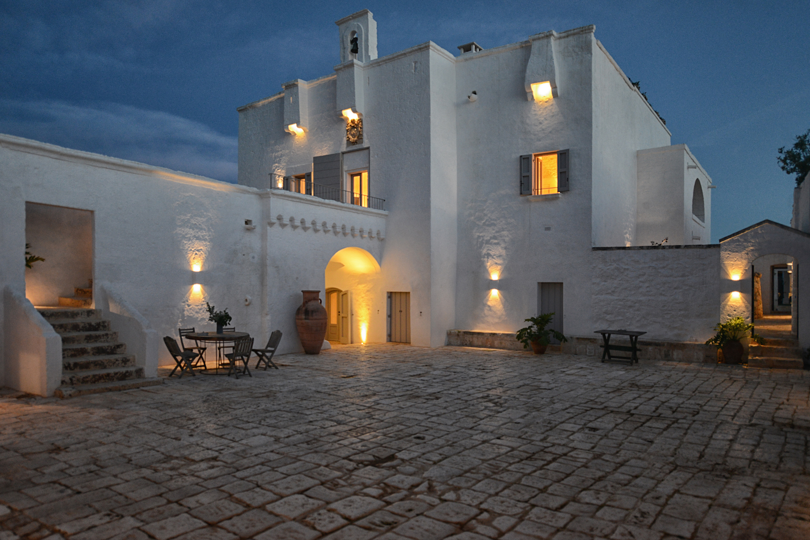 Courtyard at night.