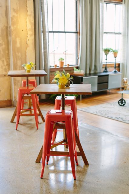 Industrial furnishings inside of The Studio.