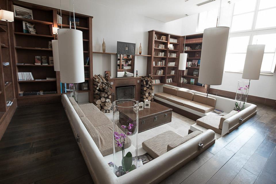 Relax by the fireplace and grab a book.