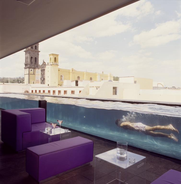The clear, infinity pool is a standout feature  and overlooks the Puebla.