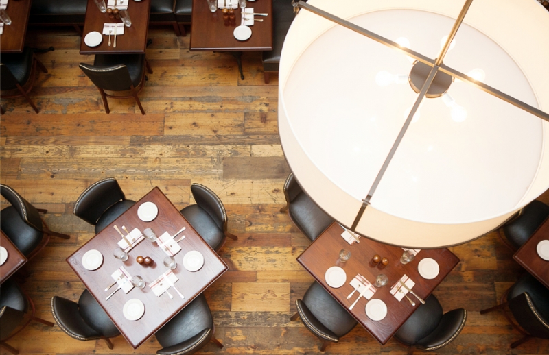 Birds eye view of the indoor dining space.