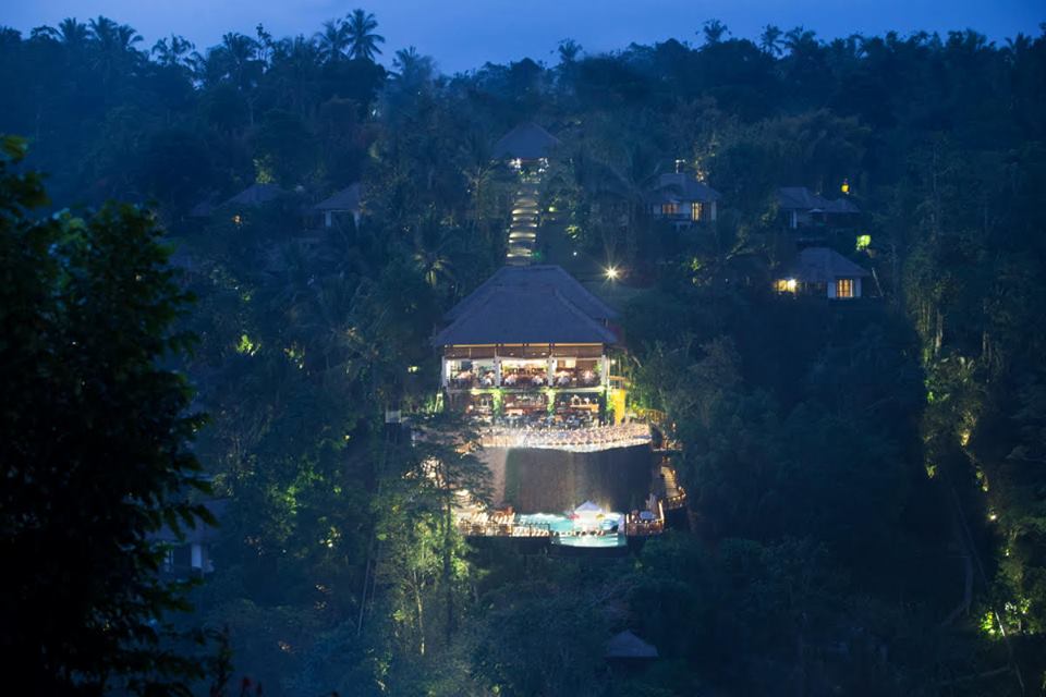 Hanging Gardens at night.