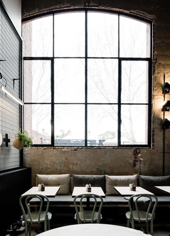 Big industrial windows allow a lot of natural lighting.