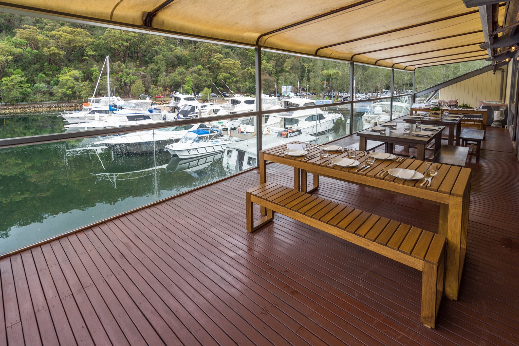 Our delightful venue boasts almost 360 degree views of the Ku-ring-gai Chase National Park, paired with a stunning view of d’Albora Marina from our beautiful water facing deck.
