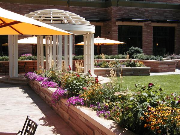 The hotel is designed and landscaped with four separate terraces and garden event areas with views of the Flatirons.