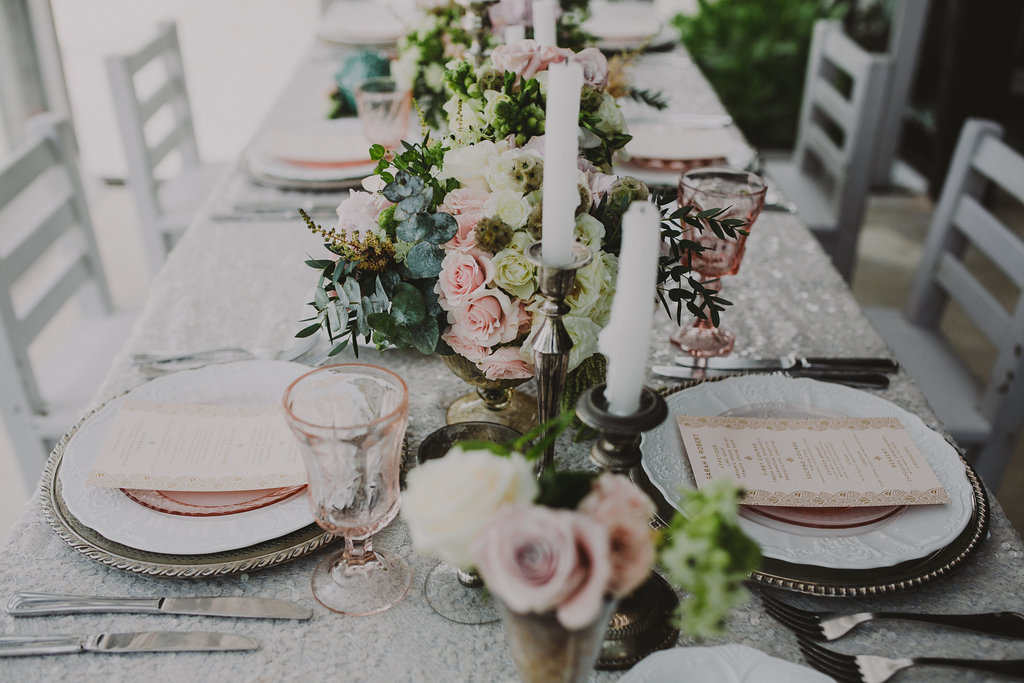 Beautiful mint and blush wedding decor for the reception.
