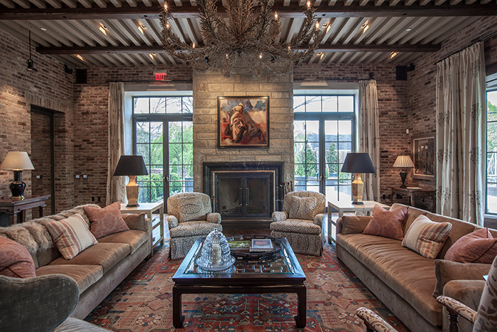 Sitting area by the fireplace.