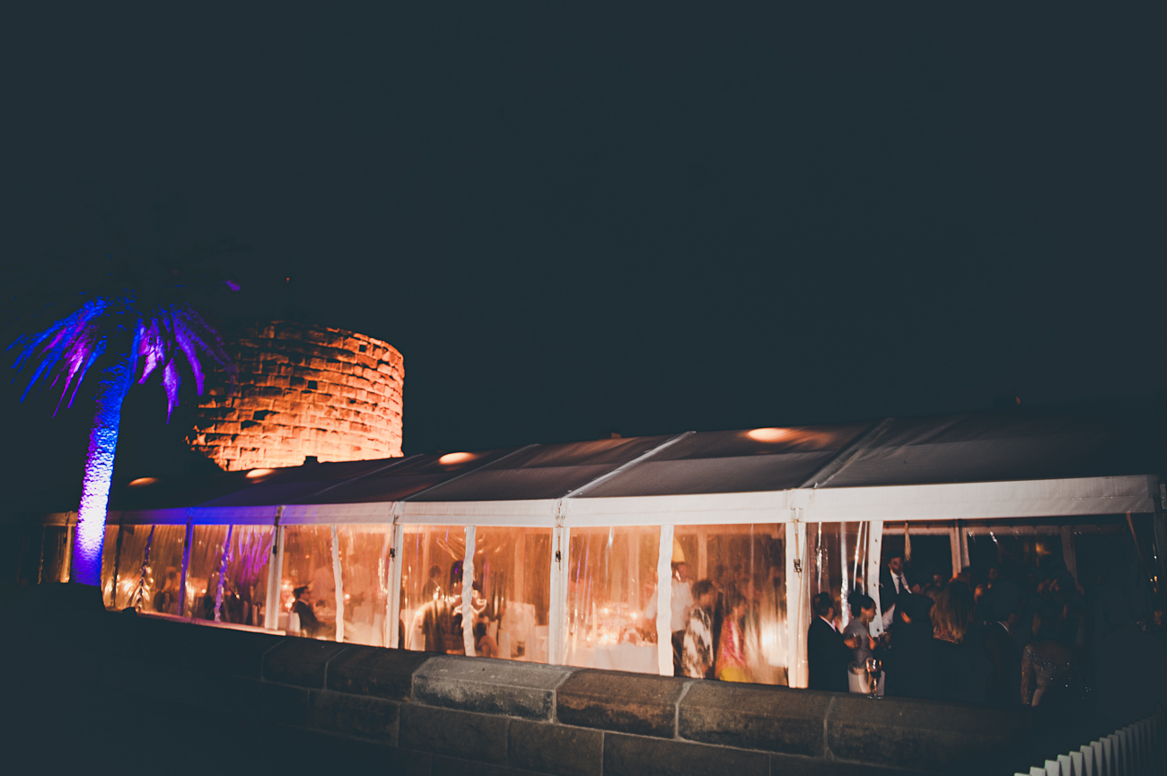 On Fort Denison island there is a gorgeous lawn area which overlooks the city and features, an all weather marquee which hosts the events and also a Martello Tower, the only one of its kind still standing in the southern hemisphere.