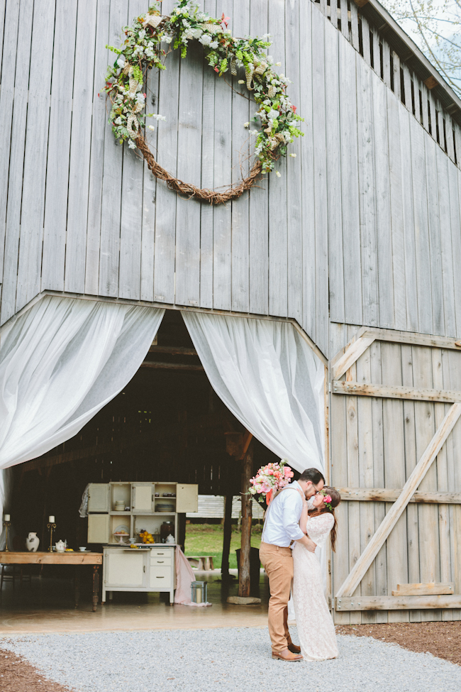 Curtain entrance adds a nice touch of elegance to this old historic barn.