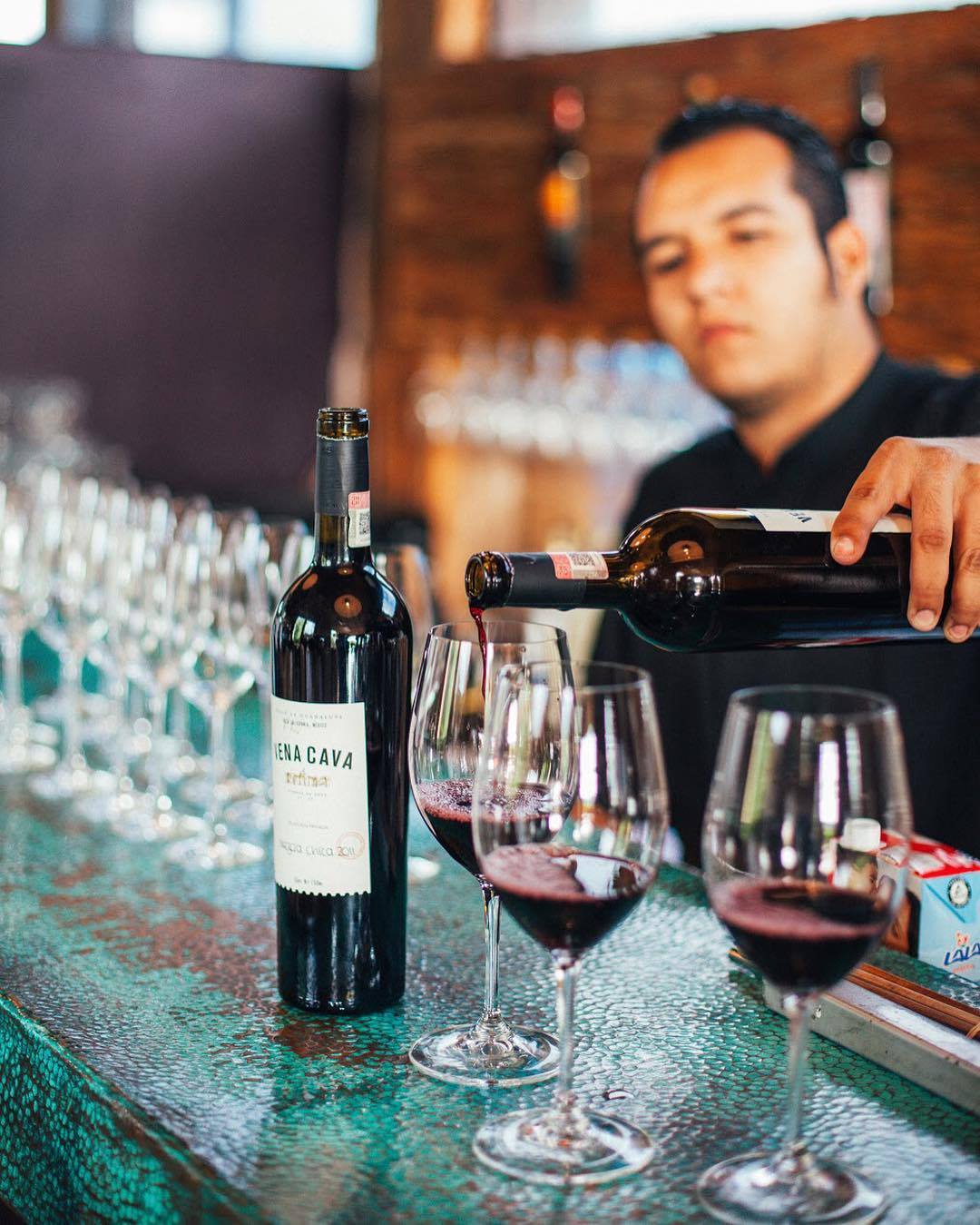 Enjoy your delicious meal with a glass of wine.