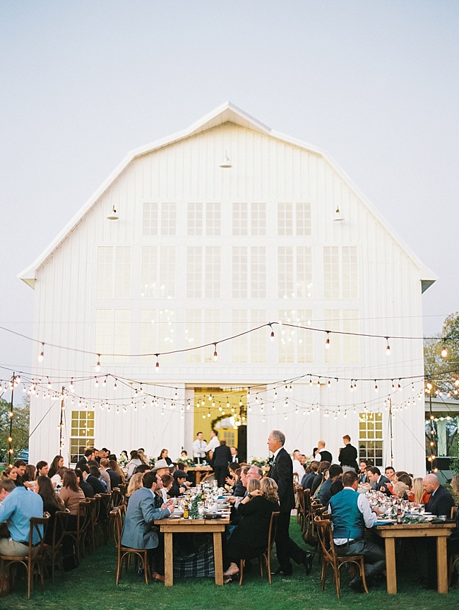 Outdoor reception with string lightings.