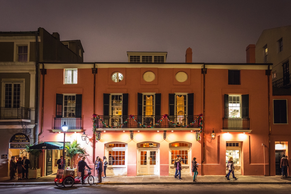 Iconic pink building on Royal Street.