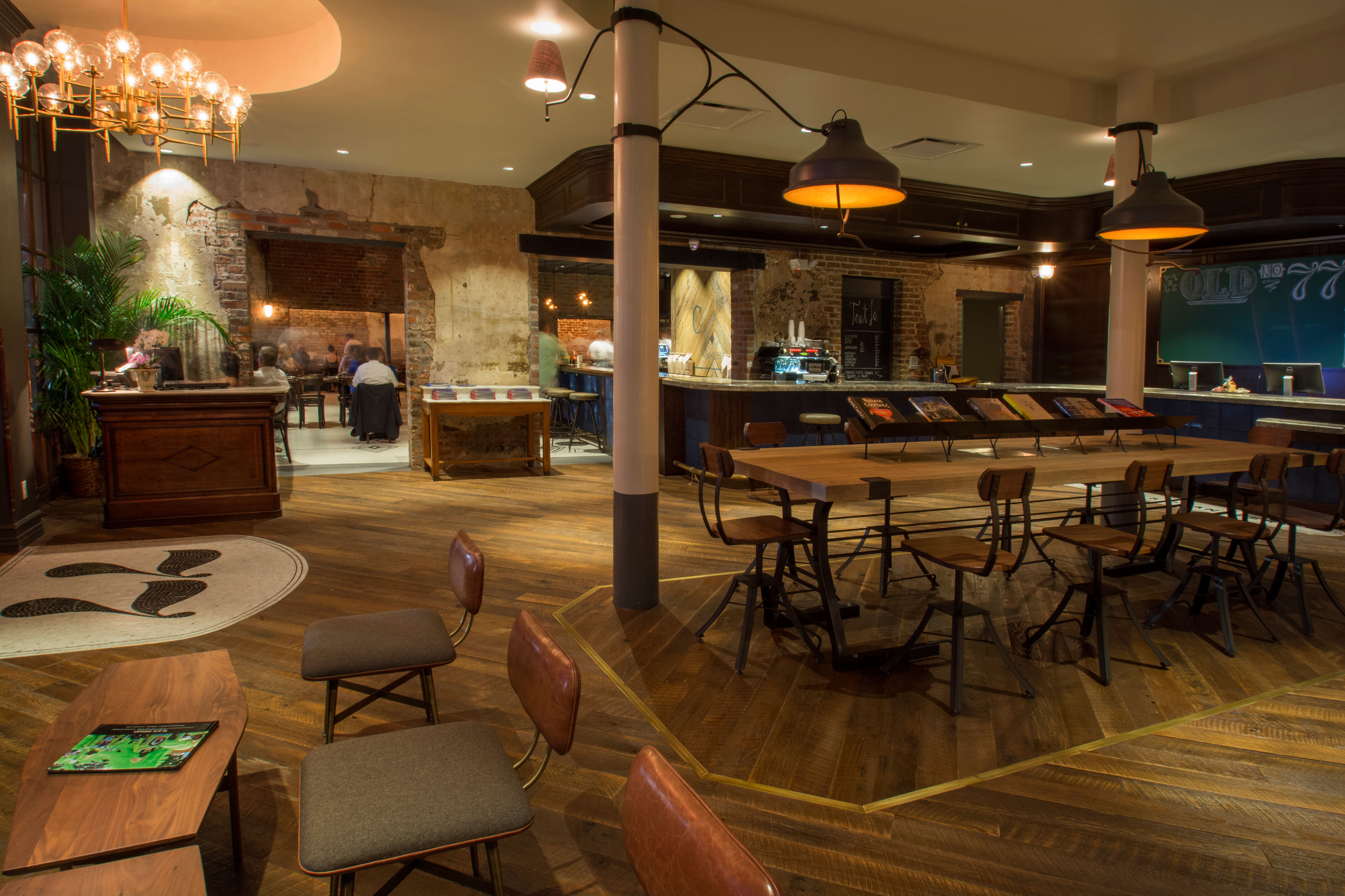 Industrial decor and furnishings in the Lobby.