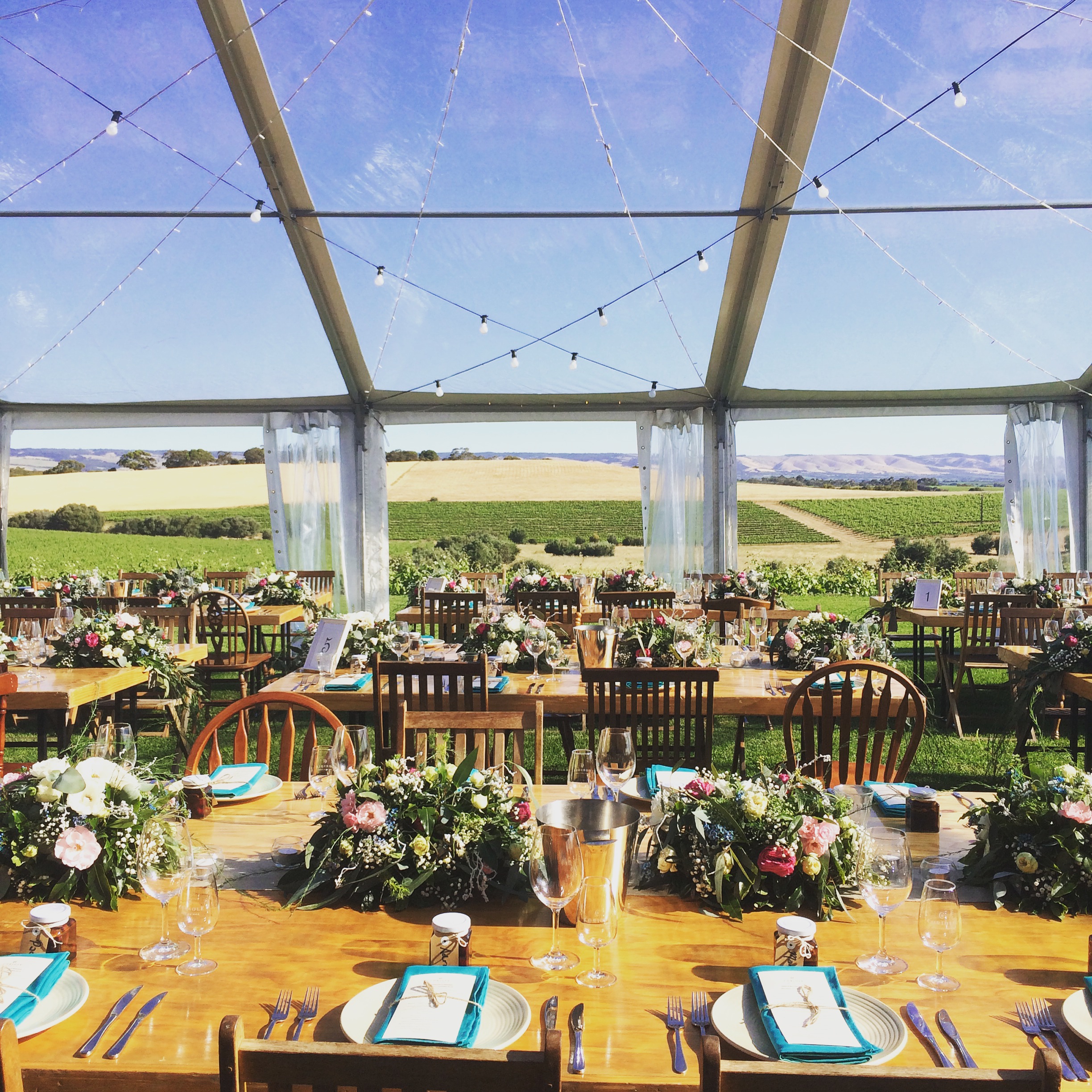 Marquee overlooking the rolling hills.