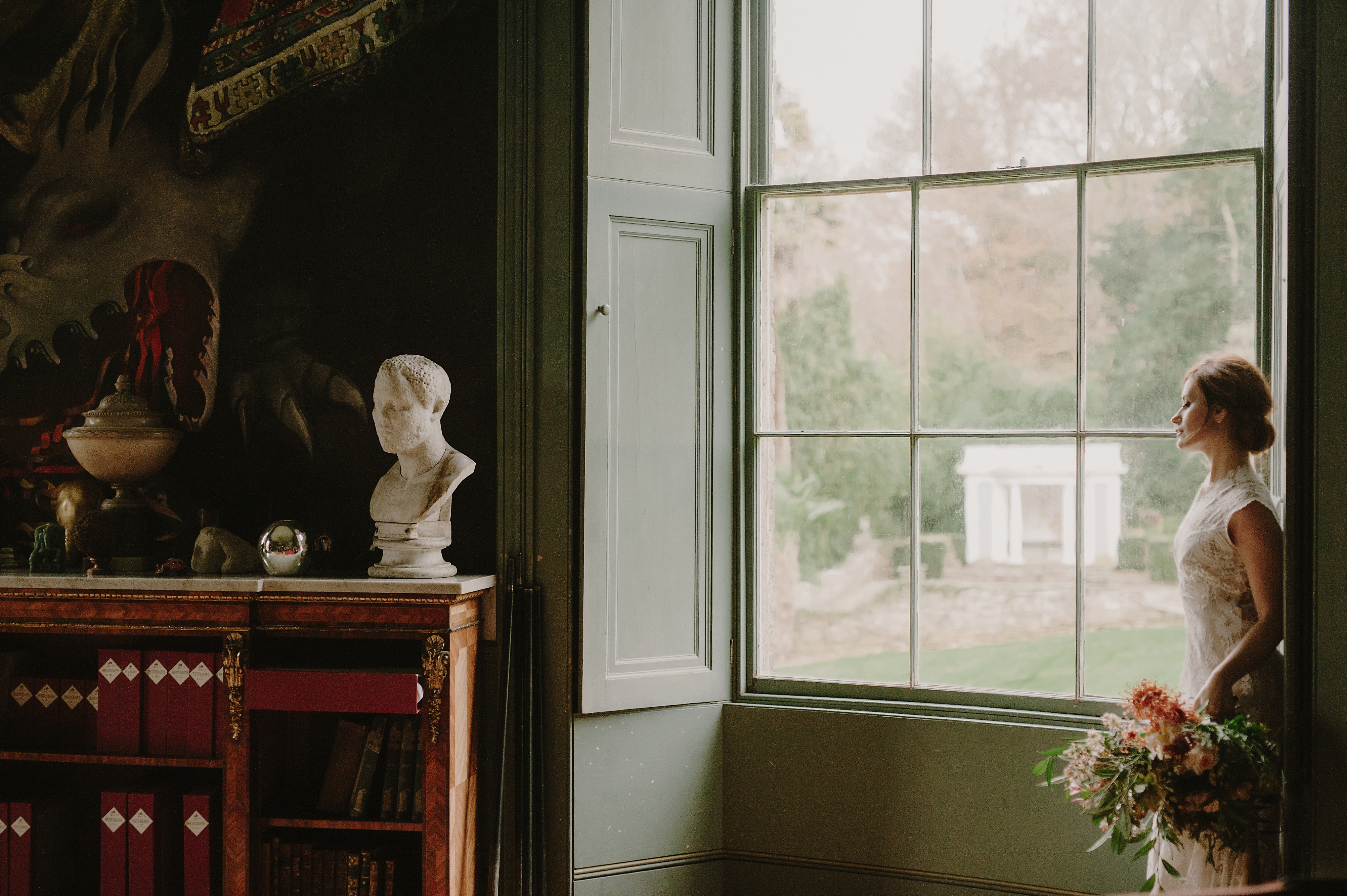 Round Room, looking out on Putto by the 18th century swimming pool