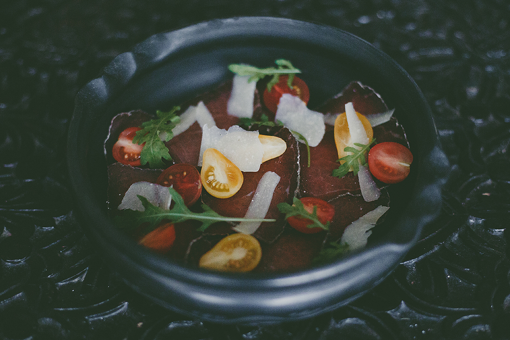Homemade Bresaola with heirloom tomatoes from our garden