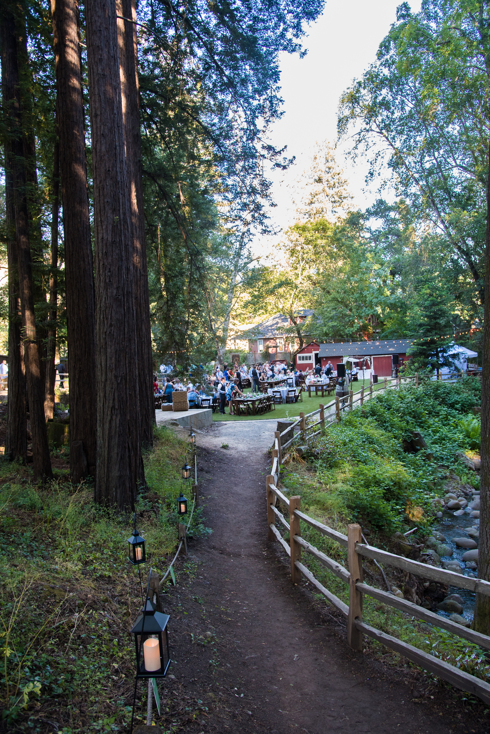 Path from upper grove takes you past the creek & down into the reception in the lower grove where moments ago, you said "I do"