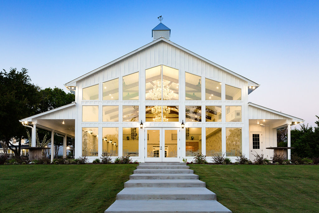 Twilight view of the  white hall