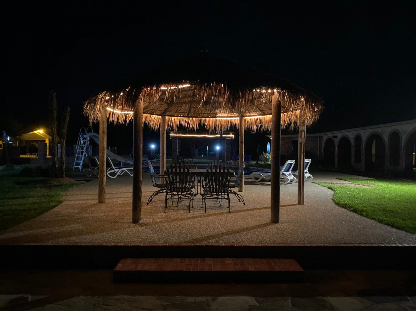 Night view of hula hut