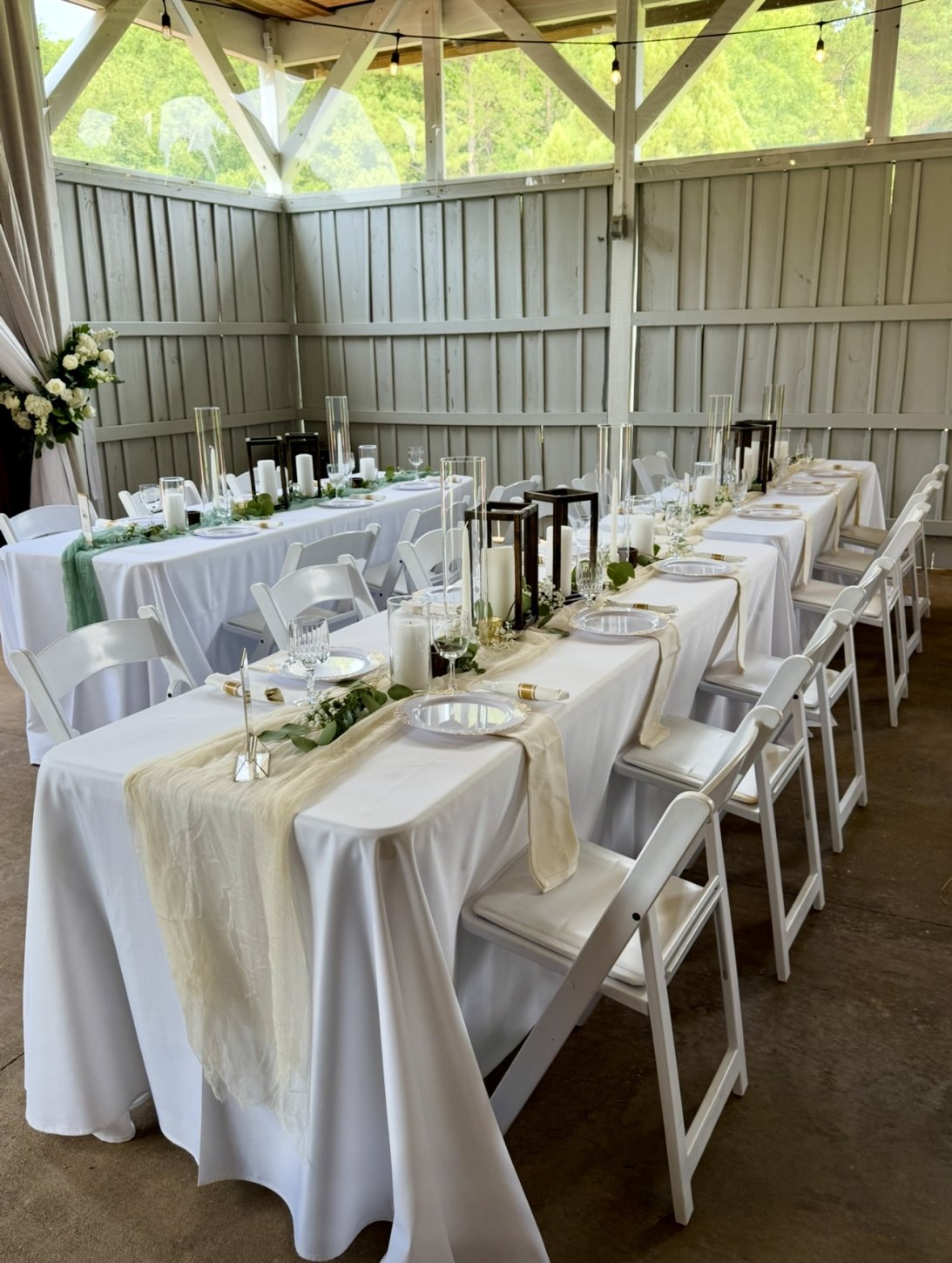 Beautiful sage and cream centerpieces.