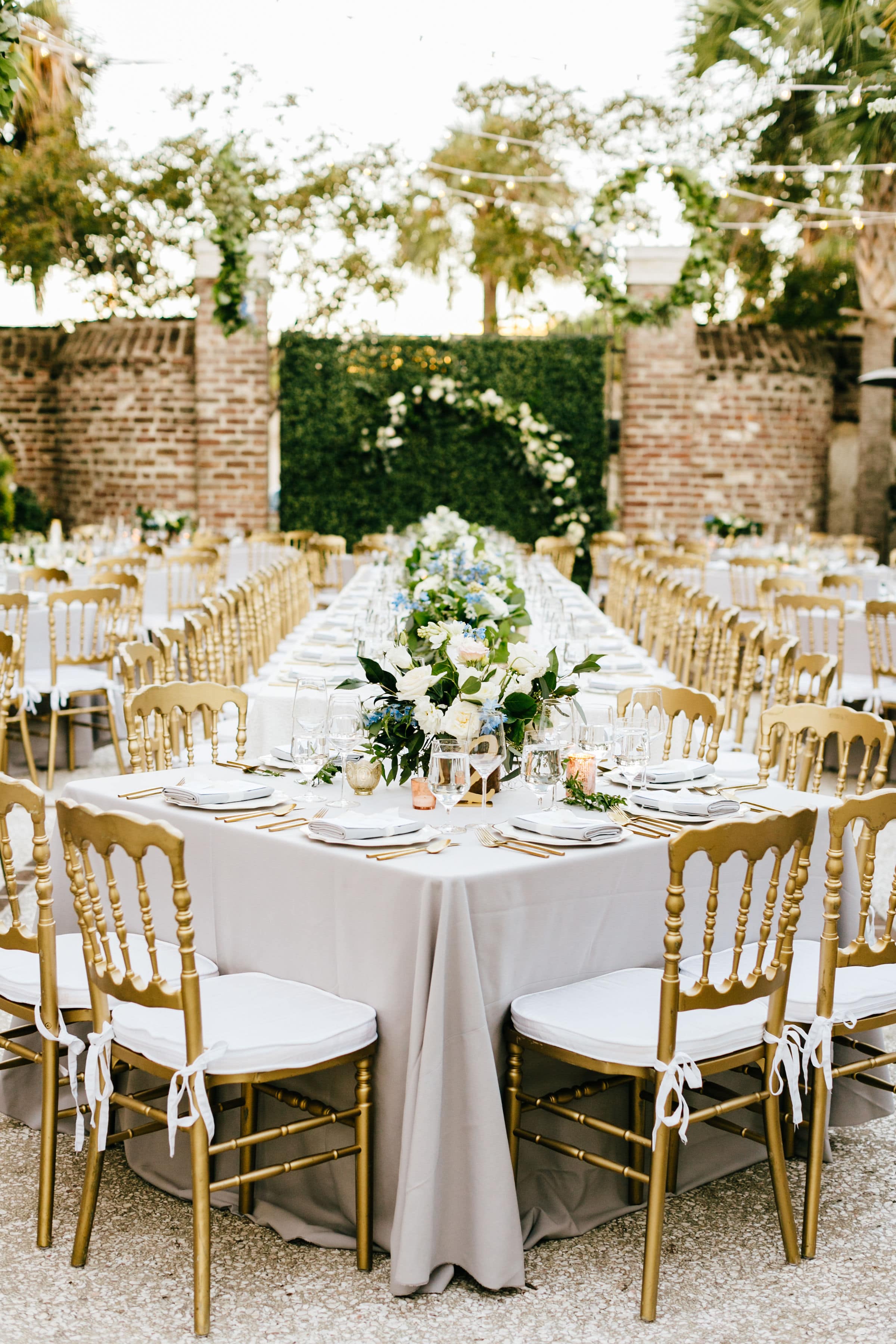 oyster tabby courtyard staged for dinner